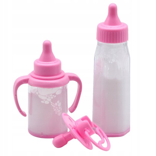 Flaschen- und Schnullerset für Puppen mit rosa verschwindender Milch