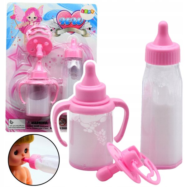 Flaschen- und Schnullerset für Puppen mit rosa verschwindender Milch