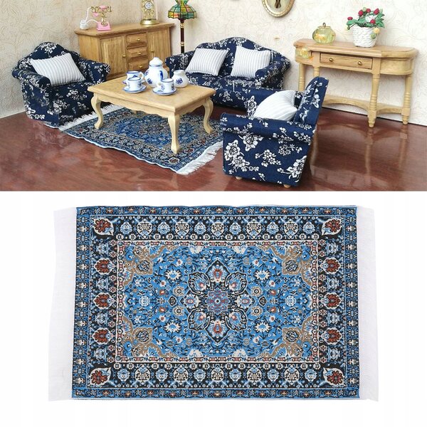 Gewebter Teppich in Form eines Puppenhauses im Maßstab 1:12 mit Blumenmuster