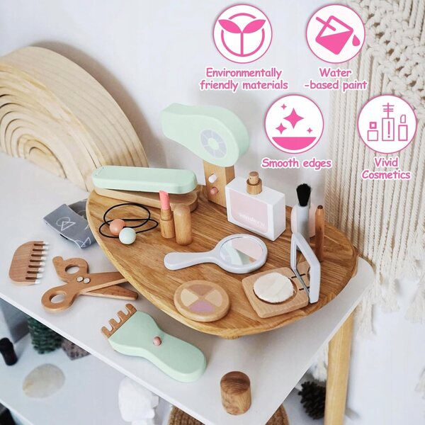 Kinderfriseurset aus Holz - 16 Elemente, kreatives Spielzeug