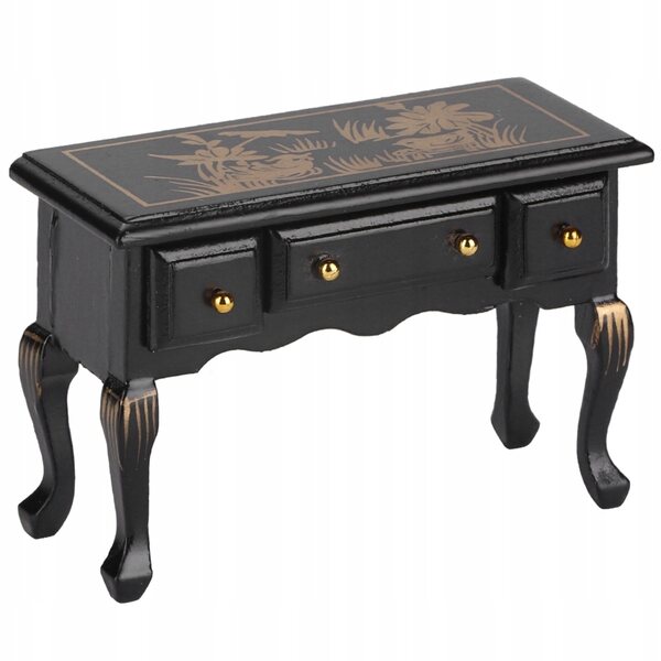 Mini Scrivania in Legno Vintage 1:12 per Casa delle Bambole con 3 Cassetti