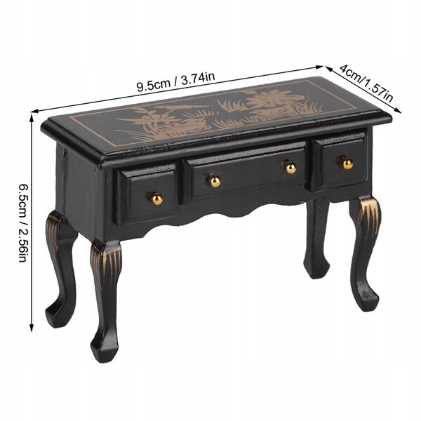 Mini Scrivania in Legno Vintage 1:12 per Casa delle Bambole con 3 Cassetti