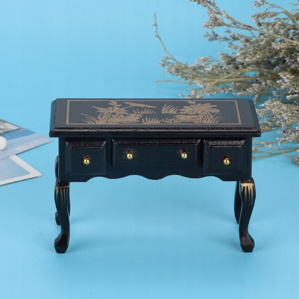 Mini Scrivania in Legno Vintage 1:12 per Casa delle Bambole con 3 Cassetti