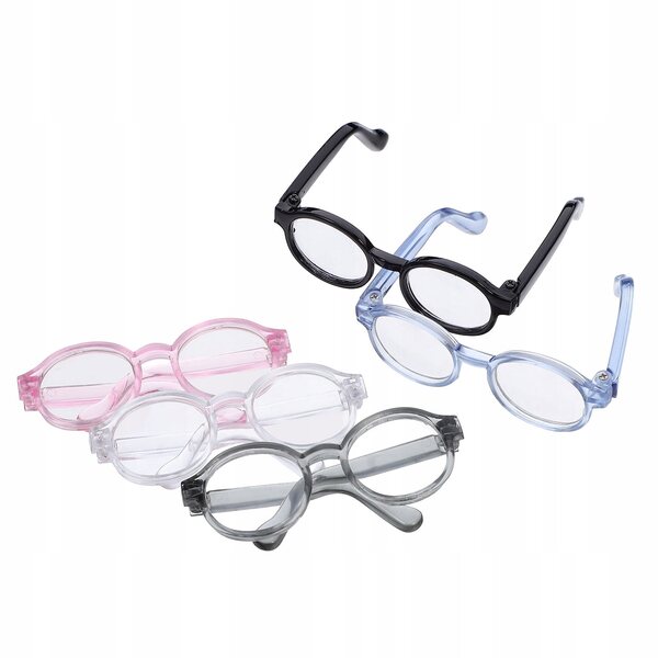 Mini Occhiali di Plastica per Bambole 5 Pezzi Colorati Leggeri e Moderni