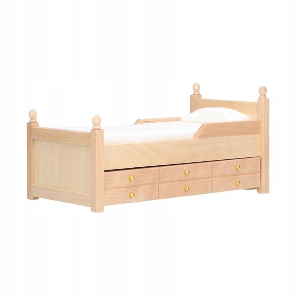Mini letto in legno di betulla 1:12 per casa delle bambole con materasso e cuscino