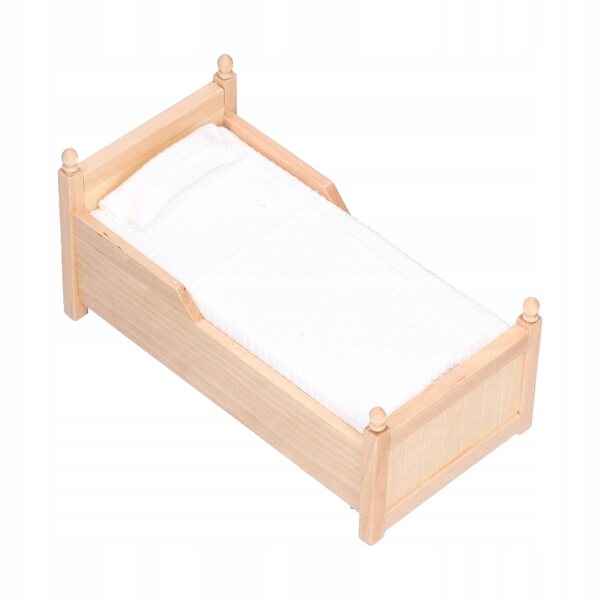 Mini letto in legno di betulla 1:12 per casa delle bambole con materasso e cuscino