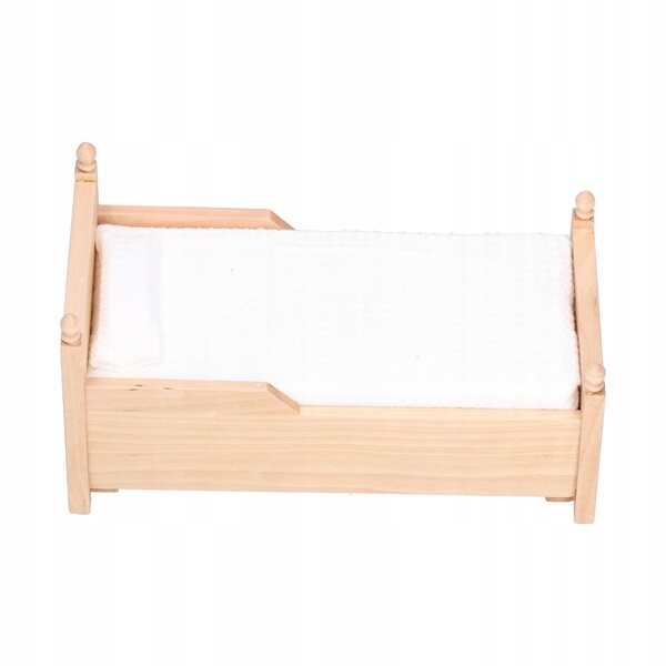 Mini letto in legno di betulla 1:12 per casa delle bambole con materasso e cuscino