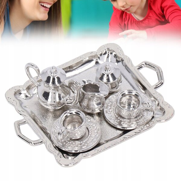 Komplettes Tee-Miniatur-Set aus Metall im Maßstab 1:12 für Puppenhäuser