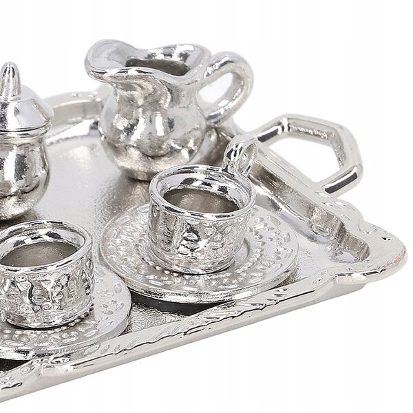 Komplettes Tee-Miniatur-Set aus Metall im Maßstab 1:12 für Puppenhäuser