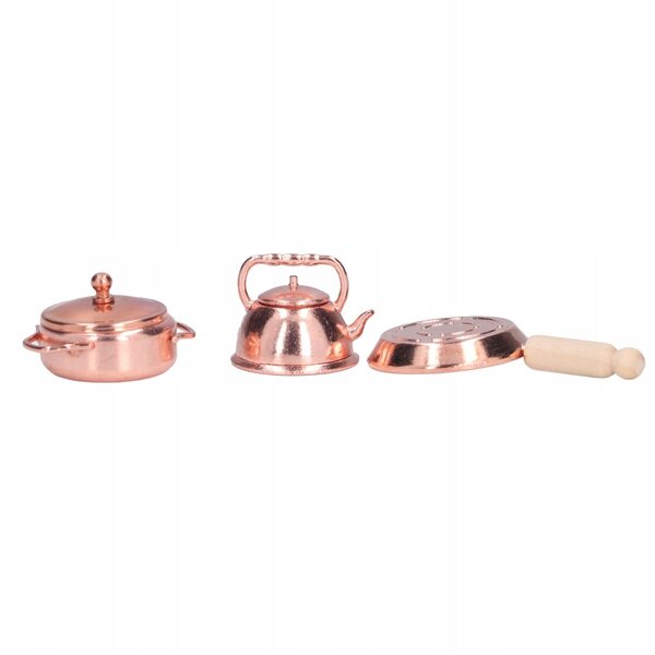 3-teiliges Set Miniatur 1:12 Töpfe und Pfanne für Puppenhaus braun