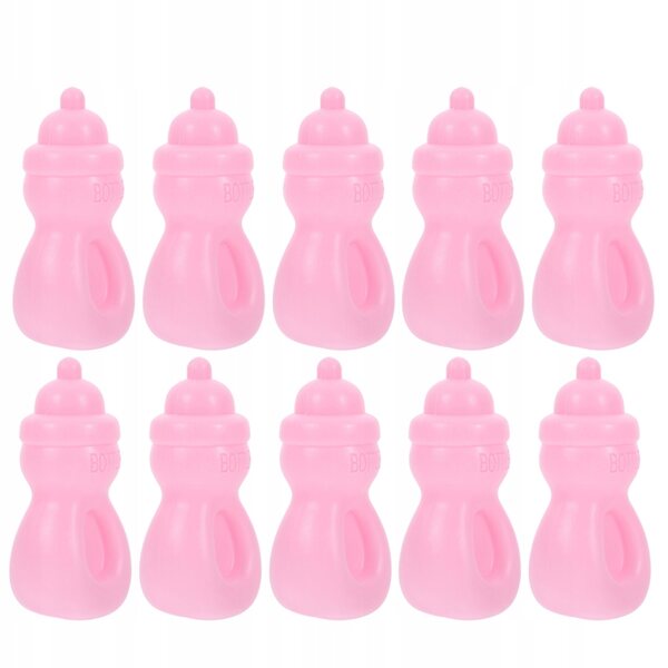 Set mit 10 rosa Mini-Spielzeugflaschen für Puppen – Kunststoff