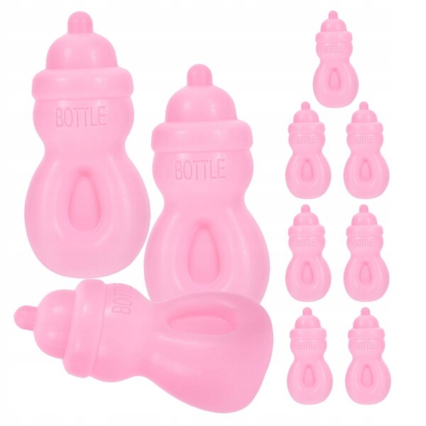 Set mit 10 rosa Mini-Spielzeugflaschen für Puppen – Kunststoff