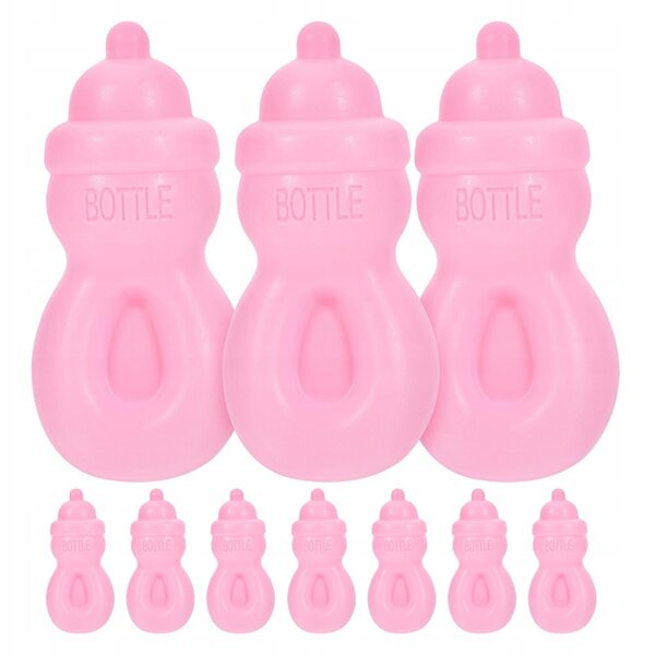 Set mit 10 rosa Mini-Spielzeugflaschen für Puppen – Kunststoff