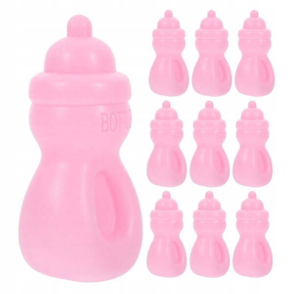 Set mit 10 rosa Mini-Spielzeugflaschen für Puppen – Kunststoff