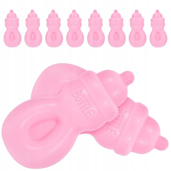 Set mit 10 rosa Mini-Spielzeugflaschen für Puppen – Kunststoff