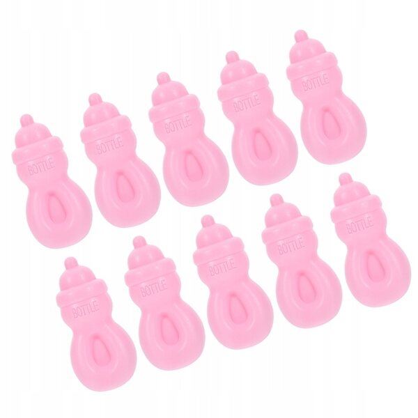 Set mit 10 rosa Mini-Spielzeugflaschen für Puppen – Kunststoff