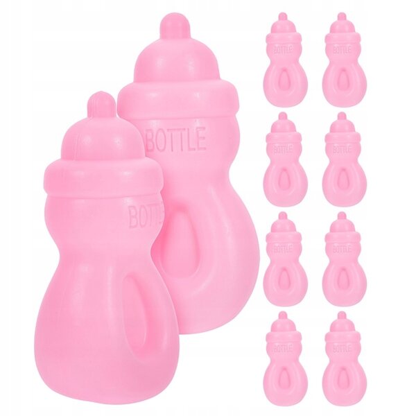 Set mit 10 rosa Mini-Spielzeugflaschen für Puppen – Kunststoff