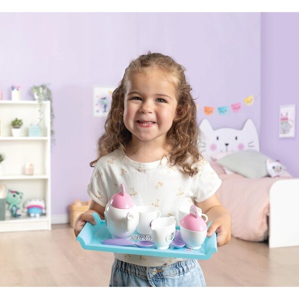 Kinder-Teeservice mit Tablett, Teekanne, Tassen und Zubehör für Spiele ab 3 Jahren