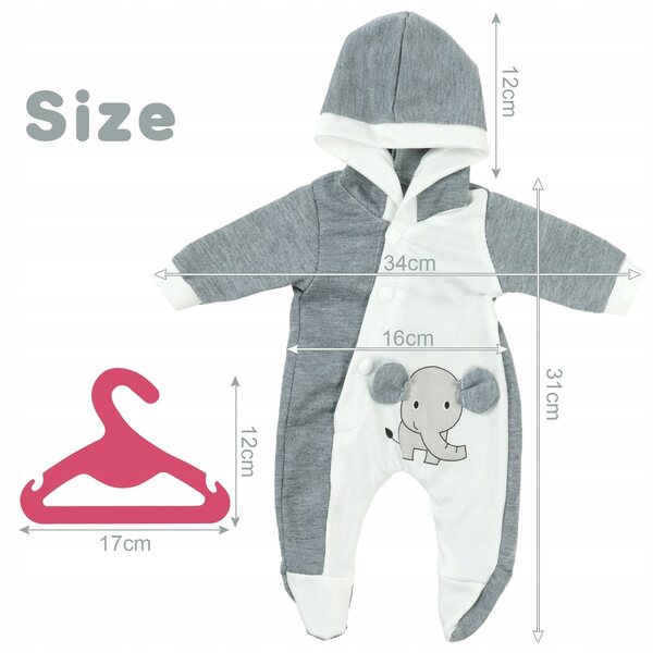 Elefantenkleid mit Kapuze für Puppen 35-45 cm - AOLSO