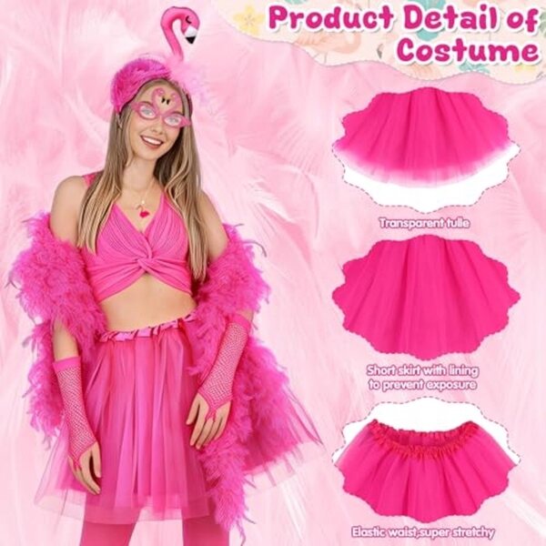 9-teiliges rosafarbenes Flamingo-Kostüm für Damen, komplett für Karneval und Partys