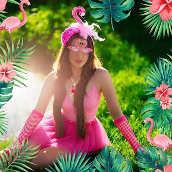 9-teiliges rosafarbenes Flamingo-Kostüm für Damen, komplett für Karneval und Partys
