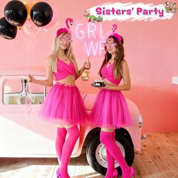 9-teiliges rosafarbenes Flamingo-Kostüm für Damen, komplett für Karneval und Partys