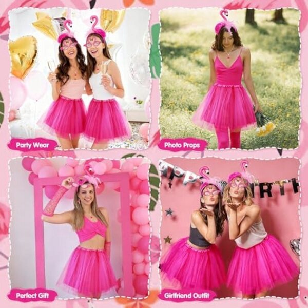 9-teiliges rosafarbenes Flamingo-Kostüm für Damen, komplett für Karneval und Partys