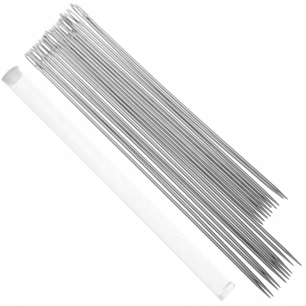Set 20 aghi lunghi in acciaio per cucito e tessuti spessi, dimensioni 175/150mm
