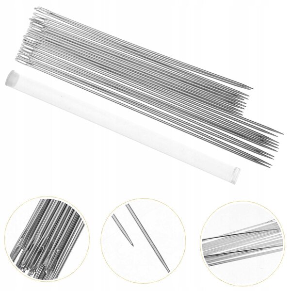 Set 20 aghi lunghi in acciaio per cucito e tessuti spessi, dimensioni 175/150mm