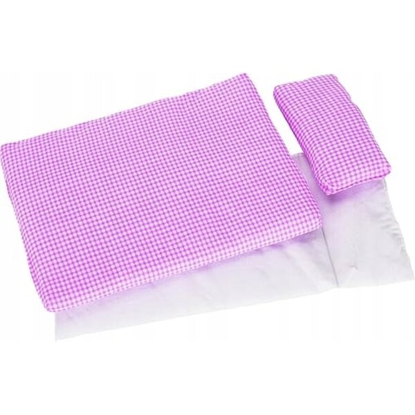 Komplettes 3-teiliges rosa kariertes Puppenbettwäscheset