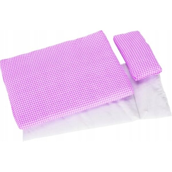 Komplettes 3-teiliges rosa kariertes Puppenbettwäscheset
