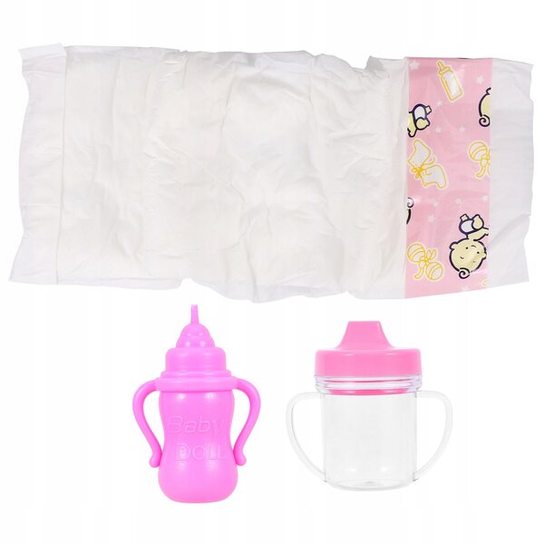 Puppenzubehör-Set mit rosa Plastikflasche und Windel für Kinder