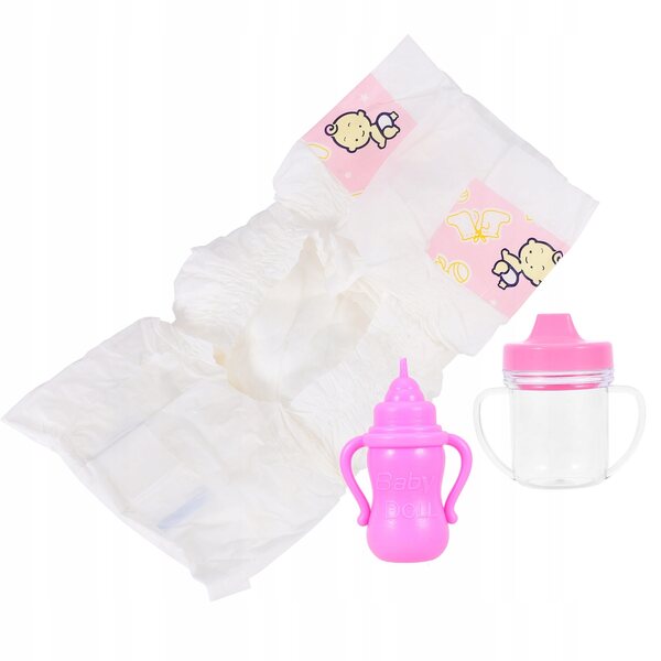 Puppenzubehör-Set mit rosa Plastikflasche und Windel für Kinder