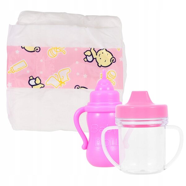 Puppenzubehör-Set mit rosa Plastikflasche und Windel für Kinder
