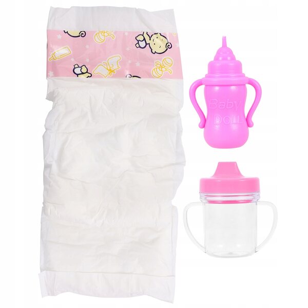 Puppenzubehör-Set mit rosa Plastikflasche und Windel für Kinder