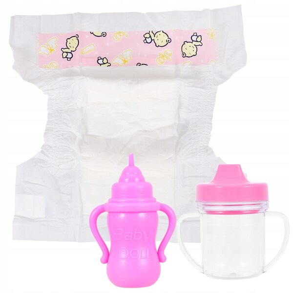 Puppenzubehör-Set mit rosa Plastikflasche und Windel für Kinder