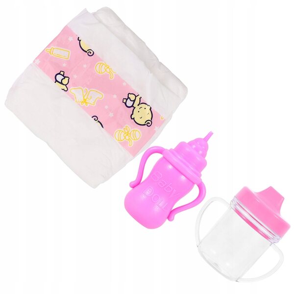 Puppenzubehör-Set mit rosa Plastikflasche und Windel für Kinder