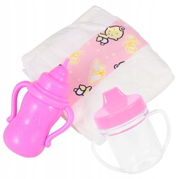 Puppenzubehör-Set mit rosa Plastikflasche und Windel für Kinder
