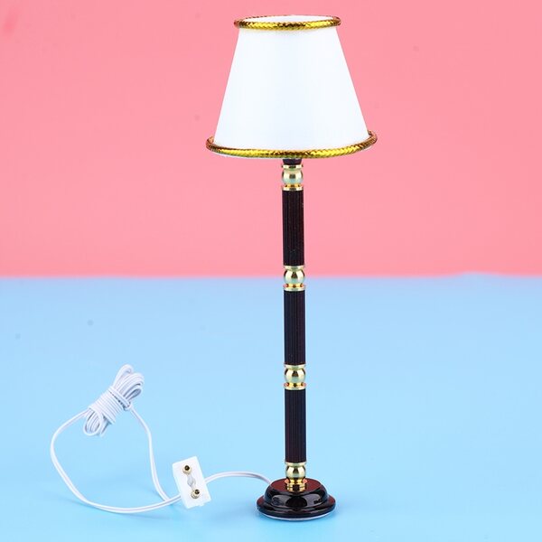Mini lampada da terra metallica 1:12 con LED per casa delle bambole, modello delicato