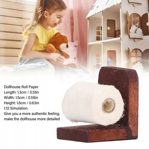 Mini dispenser carta igienica 1:12 per casa delle bambole in legno e metallo
