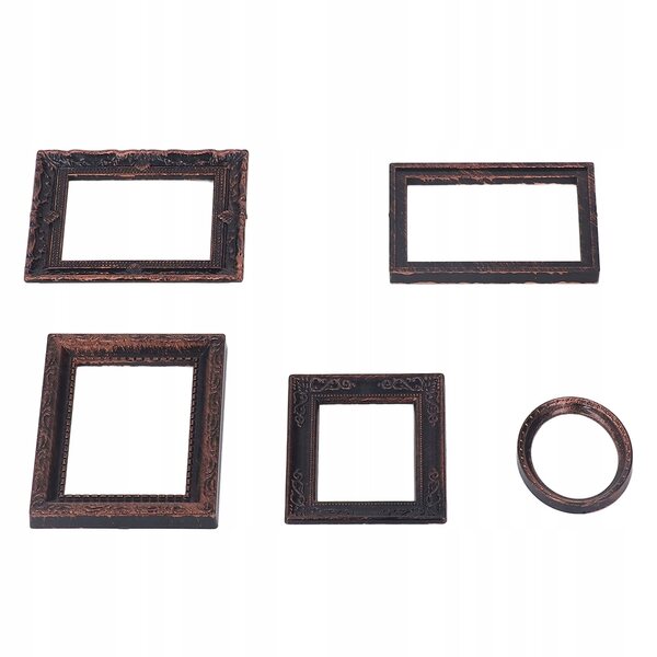 Miniatura vintage: set di 5 eleganti cornici fotogrfiche per casa delle bambole