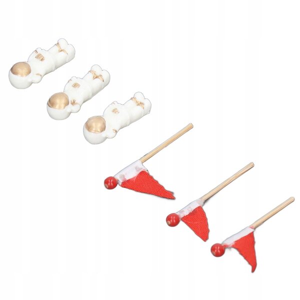 Set 3 astronauti miniatura per scene DIY con dettagli realistici e bandiere rosse