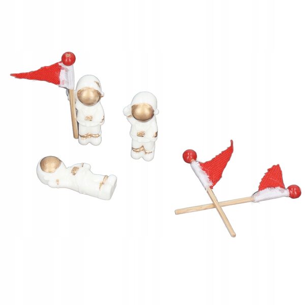 Set 3 Miniature Astronauti con Bandiere Rosse per Decorazioni e Collezioni