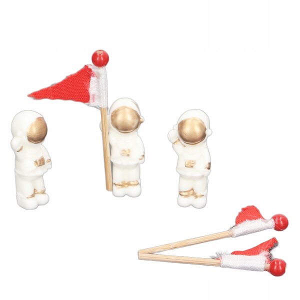 Set 3 Miniature Astronauti con Bandiere Rosse per Decorazioni e Collezioni