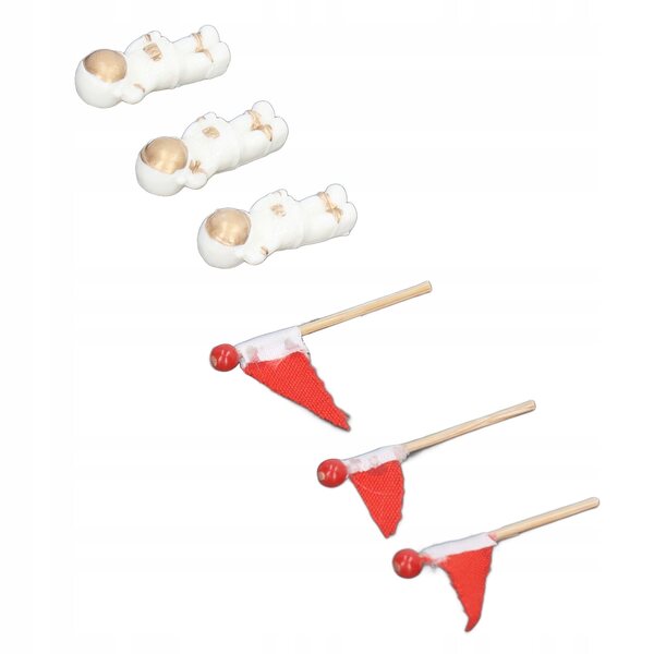Set 3 Miniature Astronauti con Bandiere Rosse per Decorazioni e Collezioni