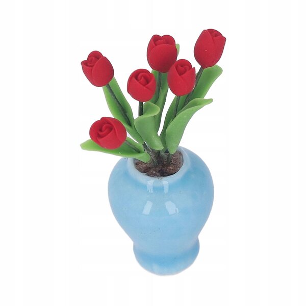 Miniatura tulipano in vaso di argilla 1:12 per casa delle bambole decorativa