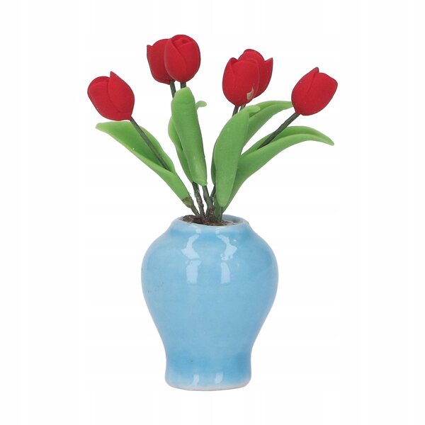 Miniatura tulipano in vaso di argilla 1:12 per casa delle bambole decorativa