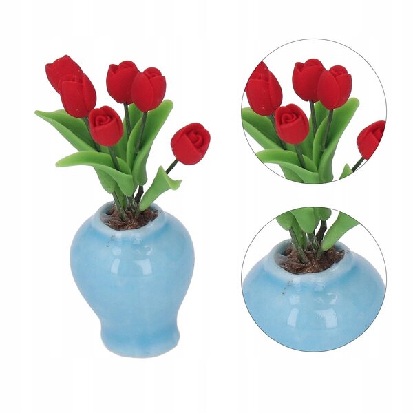 Miniatura tulipano in vaso di argilla 1:12 per casa delle bambole decorativa