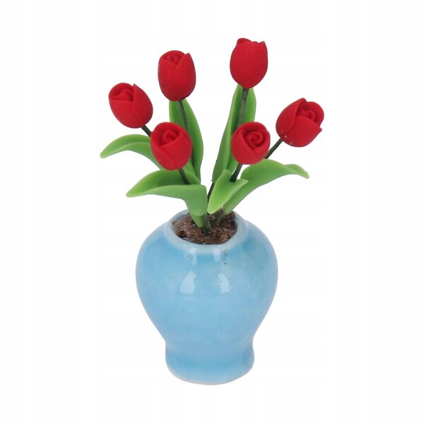 Miniatura tulipano in vaso di argilla 1:12 per casa delle bambole decorativa
