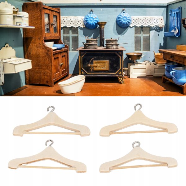 Set 4 Mini Appendini Vintage in Legno 1/12 per Case delle Bambole